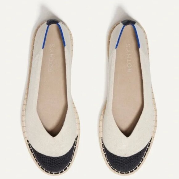 NEW Rothy’s Boardwalk Espadrille Flats Ivory Black Comfortable Padded Insole 9 - Picture 2 of 6